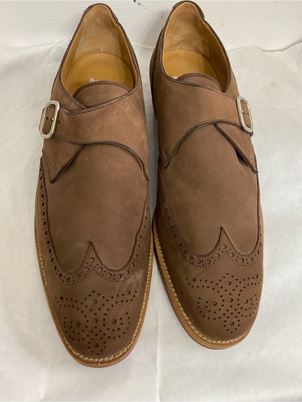 Paul Stuart Suede Brogue Wingtip Monk Strap Loafers. Made in Italy. Size13